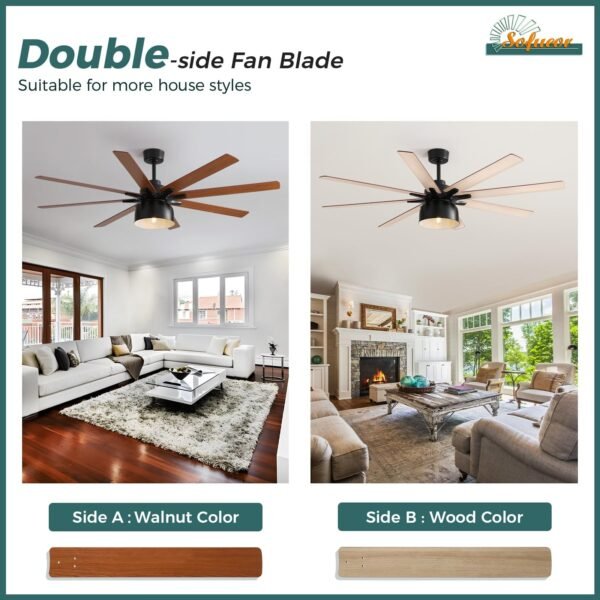 Ceiling Fans with Lights, 66 Inch Farmhouse Ceiling Fan with Light and Remote - Image 5