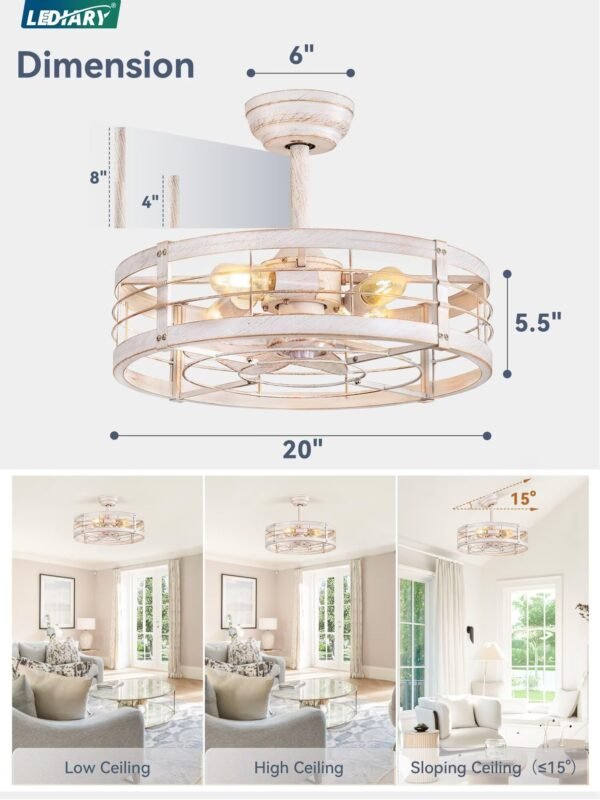 20 inch Fandelier Caged Ceiling Fan with Light, Bladeless Ceiling Fan with Remote - Image 6