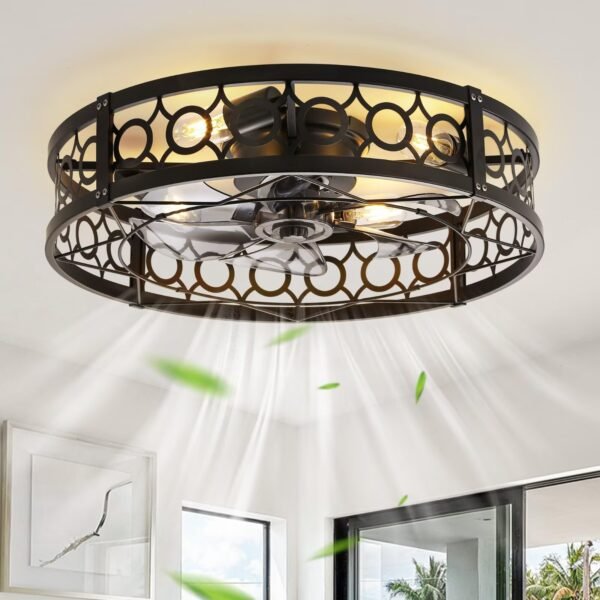 Caged Ceiling Fan with Light and Remote, 16in Small Low Profile Ceiling Fans with Lights - Image 57