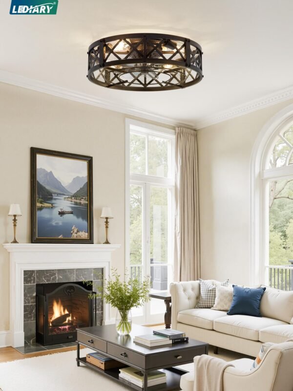 20" Caged Ceiling Fan With Light, APP&Remote Control, Small Flush Mount Farmhouse Fan Lights - Image 8