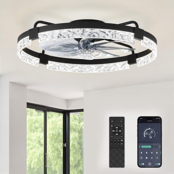 20 Inch Low Profile Ceiling Fans with Lights and Remote, Fandelier Ceiling Fan Flush Mount, 3000K-6000K Dimmable LED Fan Light - Image 45