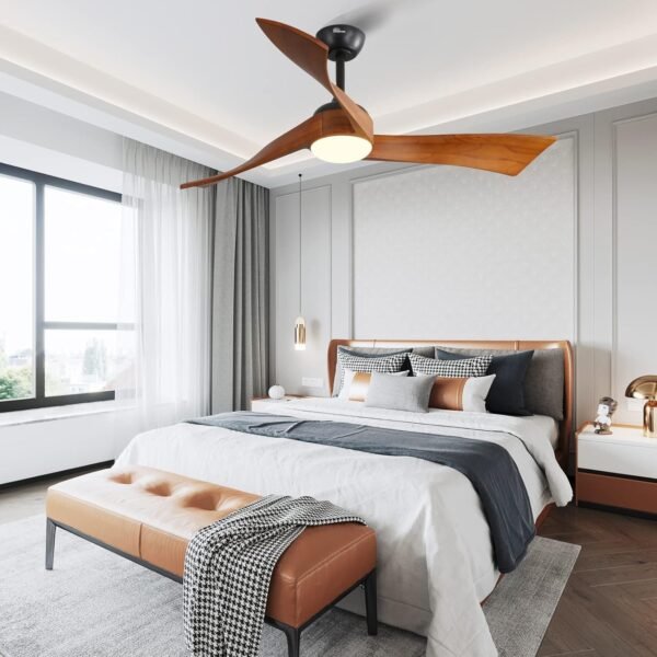 52 Inch Solid Wood Ceiling Fans With Lights, Low Profile Ceiling Fan with Light and Remote - Image 136
