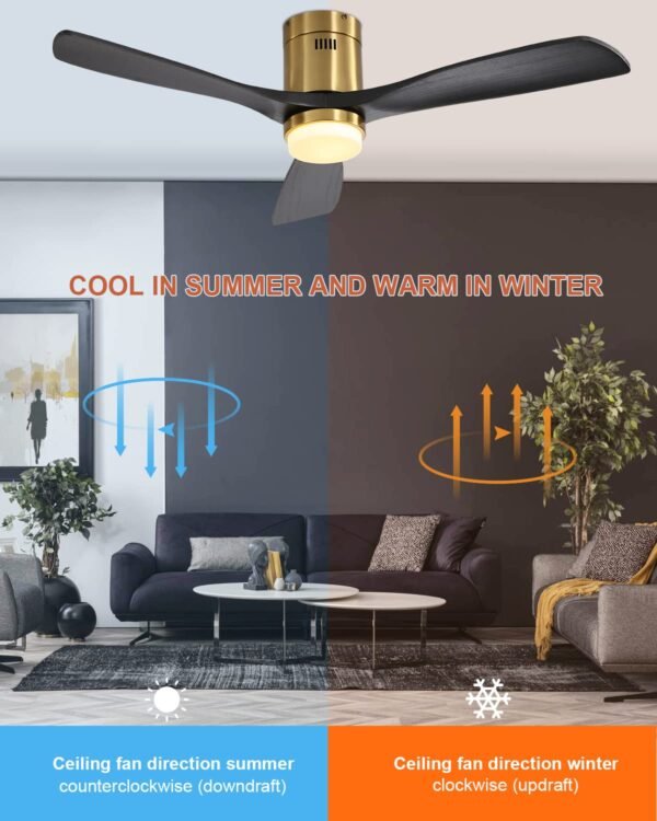 52 Inch Solid Wood Ceiling Fans With Lights, Low Profile Ceiling Fan with Light and Remote - Image 101