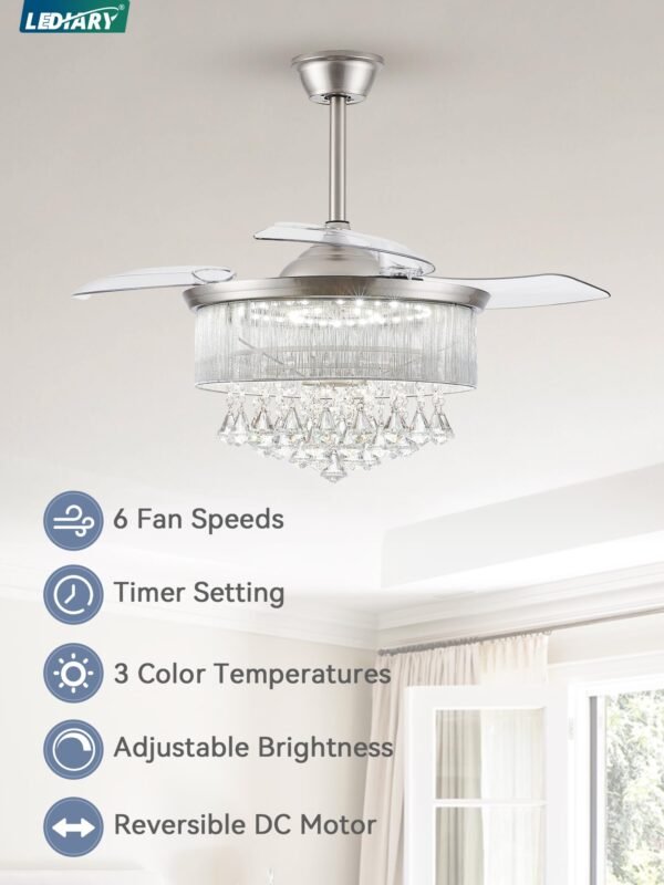 42 Inch Chandelier Ceiling Fans with Lights and Remote, Retractable Fandelier Ceiling Fan - Image 9