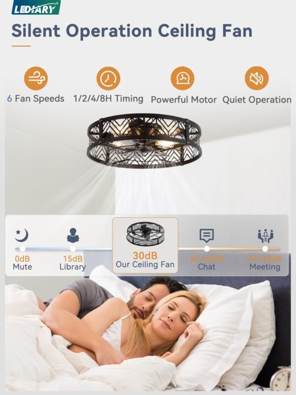 20" Caged Ceiling Fan with Light, Small Flush Mount Ceiling Fan with App - Image 10
