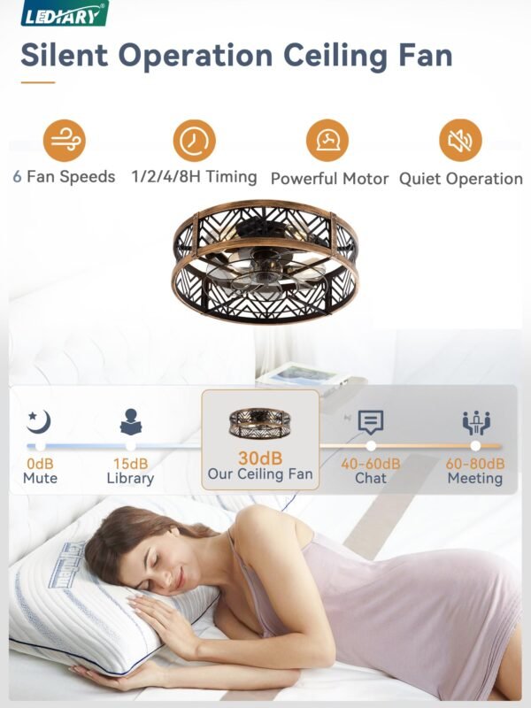 20" Caged Ceiling Fan with Light, Small Flush Mount Ceiling Fan with App - Image 27