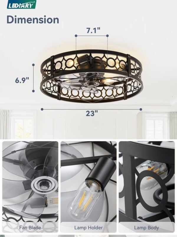 Caged Ceiling Fan with Light and Remote, 16in Small Low Profile Ceiling Fans with Lights - Image 62