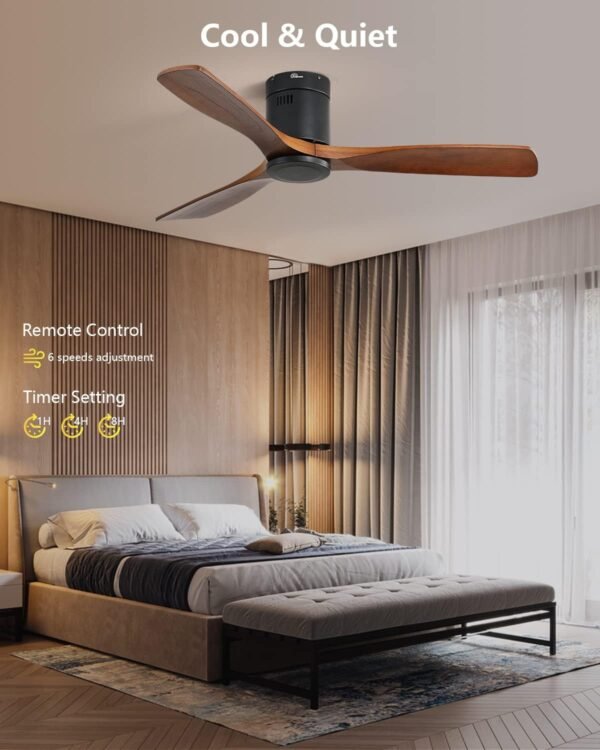 52 Inch Solid Wood Ceiling Fans With Lights, Low Profile Ceiling Fan with Light and Remote - Image 90