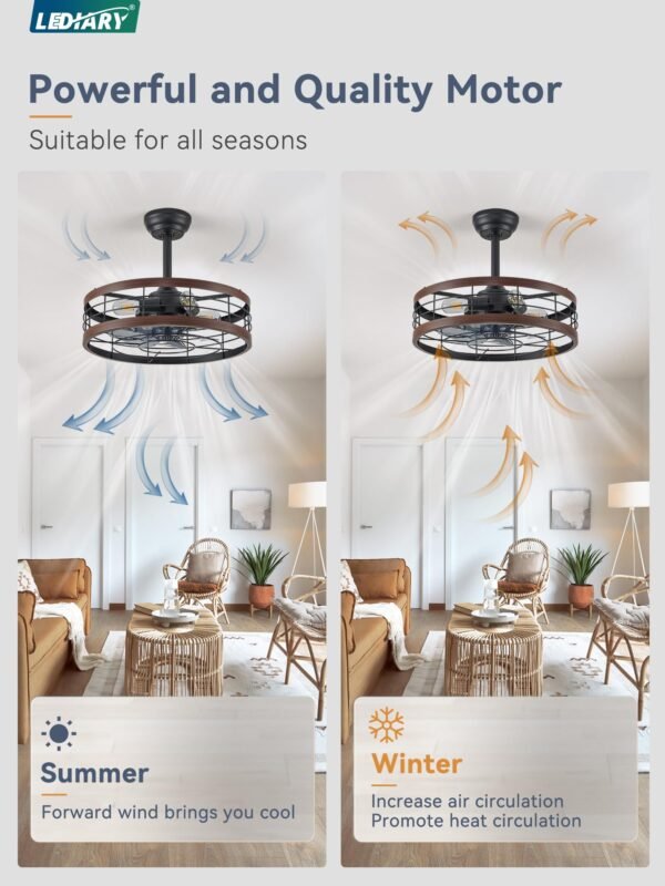 20 inch Fandelier Caged Ceiling Fan with Light, Bladeless Ceiling Fan with Remote - Image 31