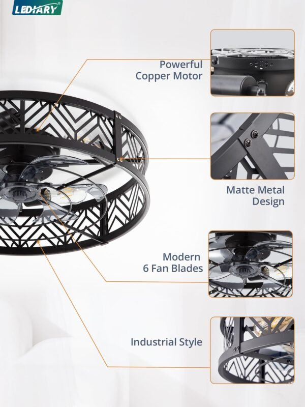 20" Caged Ceiling Fan with Light, Small Flush Mount Ceiling Fan with App - Image 14