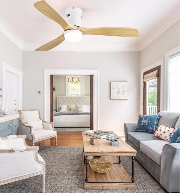 52 Inch Solid Wood Ceiling Fans With Lights, Low Profile Ceiling Fan with Light and Remote - Image 15