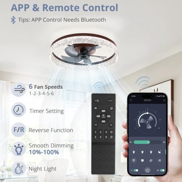 20" Modern Ceiling Fans with Lights and Remote, Dimmable Low Profile Ceiling Fan - Image 61
