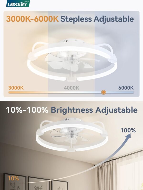 Ceiling Fans with Lights and Remote, 20'' Low Profile Ceiling Fan with Light, 3000-6000K Dimmable Fandelier LED Fan Light - Image 3
