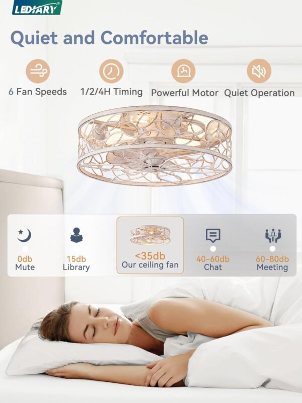 Caged Ceiling Fans with Lights, White Flush Mount Ceiling Fan with Remote - Image 16
