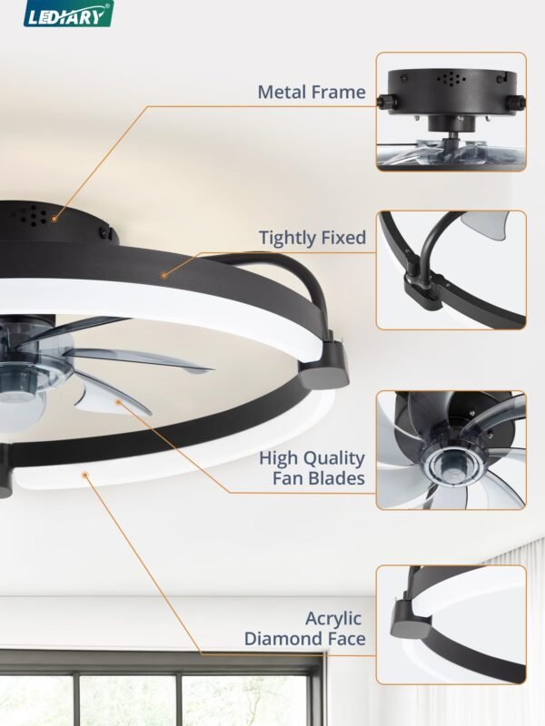 Ceiling Fans with Lights and Remote, 20'' Low Profile Ceiling Fan with Light, 3000-6000K Dimmable Fandelier LED Fan Light - Image 23