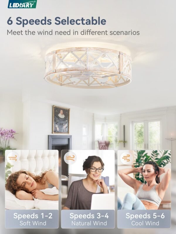 20" Caged Ceiling Fan With Light, APP&Remote Control, Small Flush Mount Farmhouse Fan Lights - Image 20