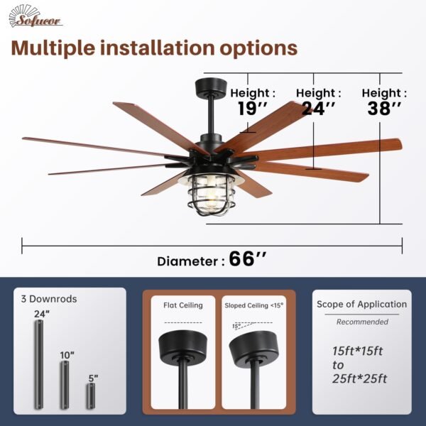 Ceiling Fans with Lights, 66 Inch Farmhouse Ceiling Fan with Light and Remote - Image 14