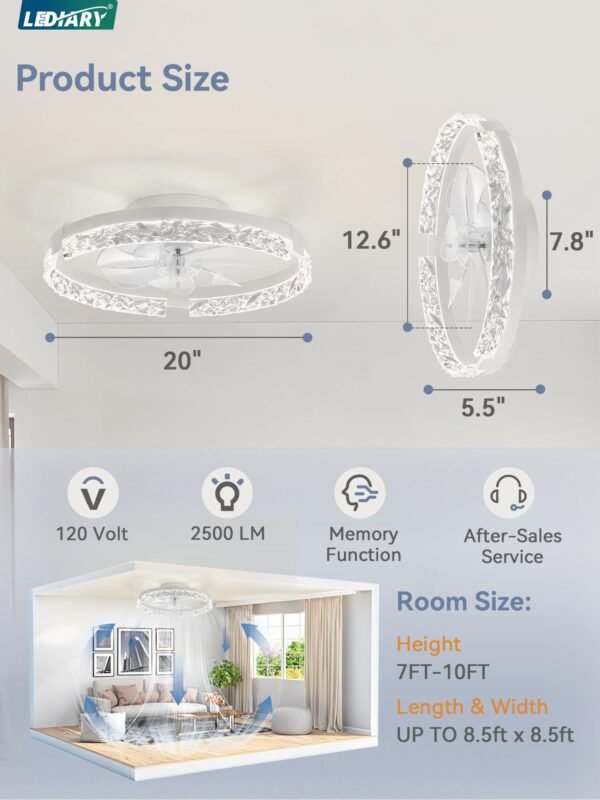 20 Inch Low Profile Ceiling Fans with Lights and Remote, Fandelier Ceiling Fan Flush Mount, 3000K-6000K Dimmable LED Fan Light - Image 28