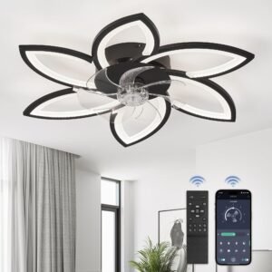 Flower Ceiling Fans with Lights, Small 30 Inch Modern Low Profile Ceiling Fan, Dimmable LED Ceiling Light Fixture
