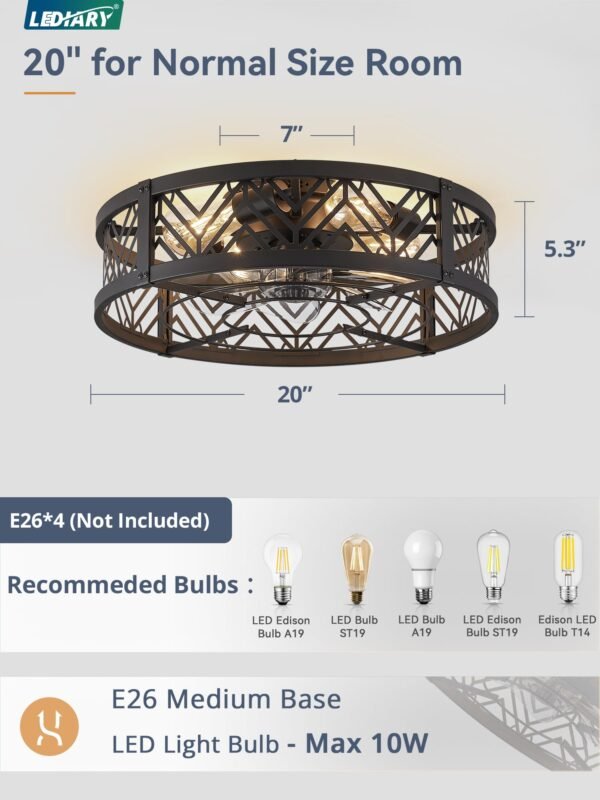 20" Caged Ceiling Fan with Light, Small Flush Mount Ceiling Fan with App - Image 21