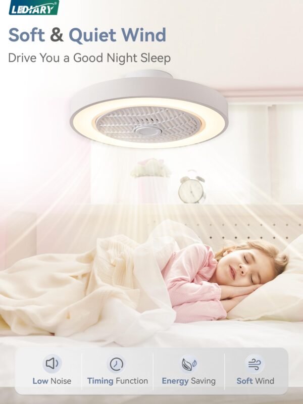 20 Inch Low Profile Ceiling Fan With Light, Led Bladeless Ceiling Fans - Image 4