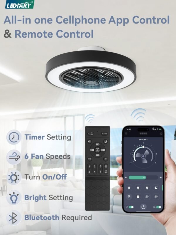20 Inch Low Profile Ceiling Fan With Light, Led Bladeless Ceiling Fans - Image 19