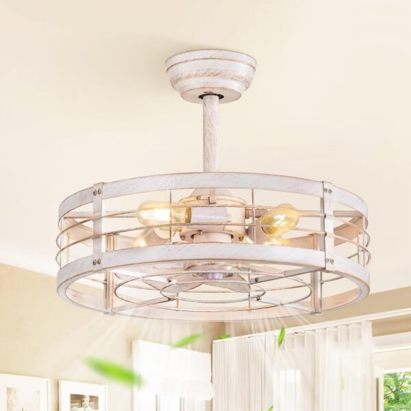 20 inch Fandelier Caged Ceiling Fan with Light, Bladeless Ceiling Fan with Remote