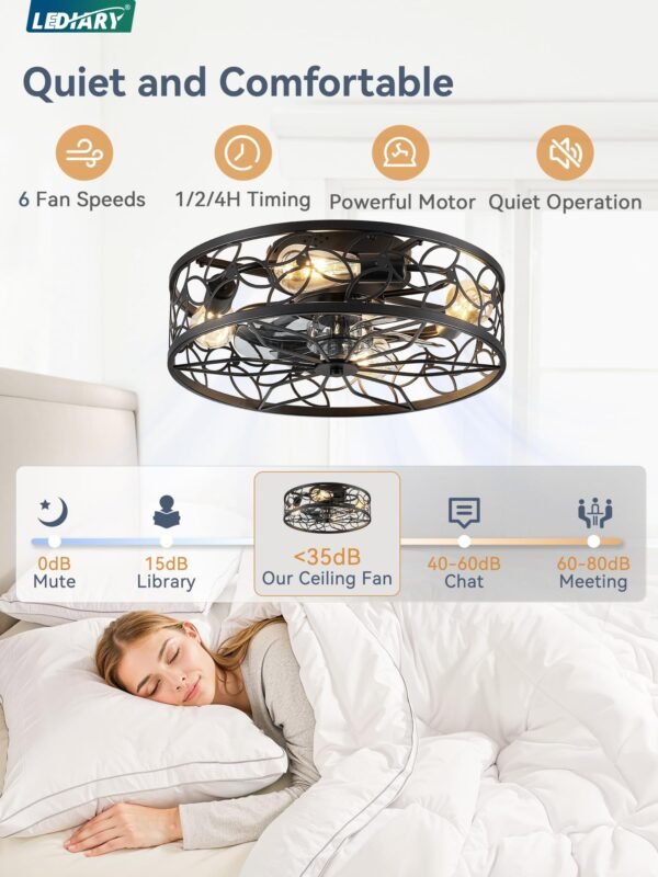 Caged Ceiling Fans with Lights, White Flush Mount Ceiling Fan with Remote - Image 24