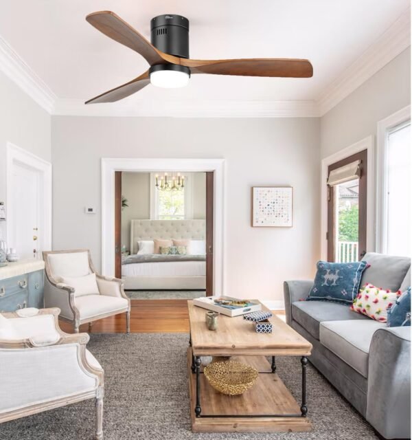 52 Inch Solid Wood Ceiling Fans With Lights, Low Profile Ceiling Fan with Light and Remote - Image 60