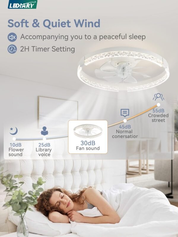 20 Inch Low Profile Ceiling Fans with Lights and Remote, Fandelier Ceiling Fan Flush Mount, 3000K-6000K Dimmable LED Fan Light - Image 65