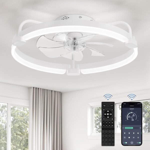 Ceiling Fans with Lights and Remote, 20'' Low Profile Ceiling Fan with Light, 3000-6000K Dimmable Fandelier LED Fan Light