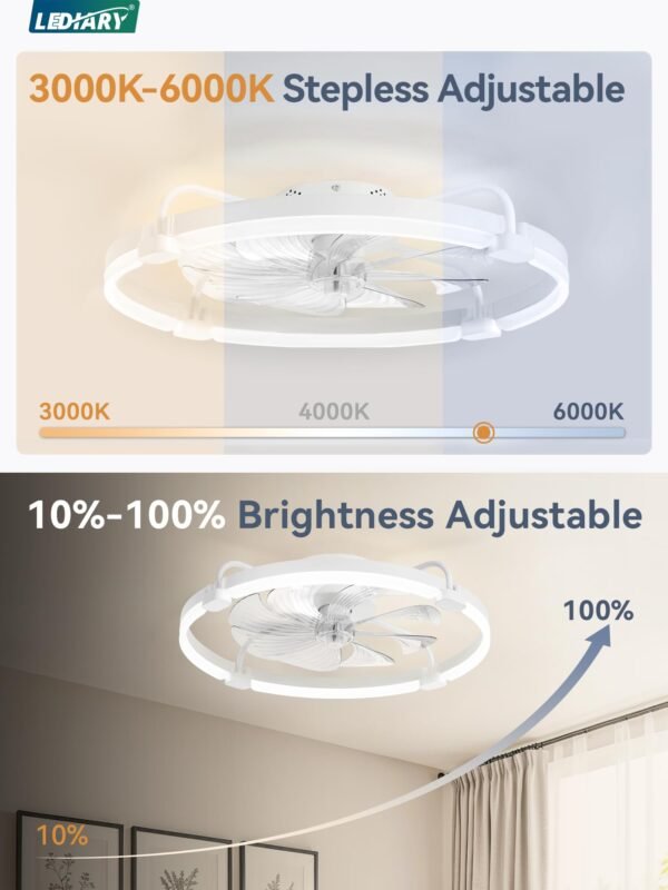 Ceiling Fans with Lights and Remote, 20'' Low Profile Ceiling Fan with Light, 3000-6000K Dimmable Fandelier LED Fan Light - Image 11