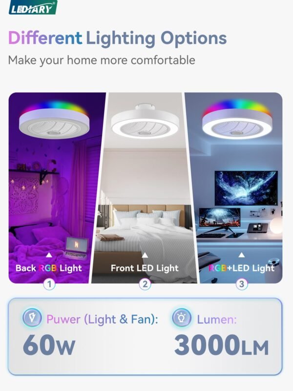 20 Inch Low Profile Ceiling Fan With Light, Led Bladeless Ceiling Fans - Image 58