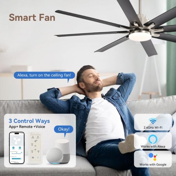 52 Inch Ceiling Fans with Lights, Smart Indoor/Outdoor Ceiling Fan With Remote - Image 12