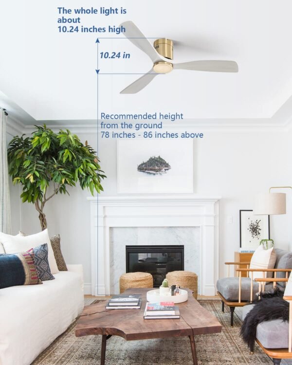 52 Inch Solid Wood Ceiling Fans With Lights, Low Profile Ceiling Fan with Light and Remote - Image 6