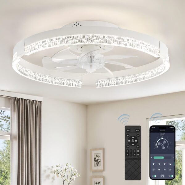 20 Inch Low Profile Ceiling Fans with Lights and Remote, Fandelier Ceiling Fan Flush Mount, 3000K-6000K Dimmable LED Fan Light - Image 61