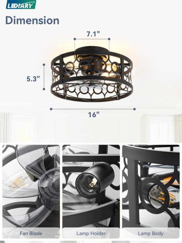 Caged Ceiling Fan with Light and Remote, 16in Small Low Profile Ceiling Fans with Lights - Image 41