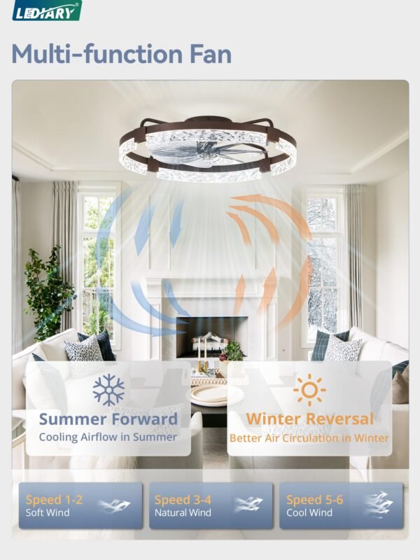 20 Inch Low Profile Ceiling Fans with Lights and Remote, Fandelier Ceiling Fan Flush Mount, 3000K-6000K Dimmable LED Fan Light - Image 55