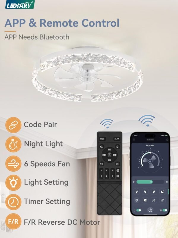 20 Inch Low Profile Ceiling Fans with Lights and Remote, Fandelier Ceiling Fan Flush Mount, 3000K-6000K Dimmable LED Fan Light - Image 27