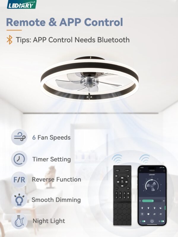 Low Profile Ceiling Fans with Lights, Flush Mount Modern Ceiling Fan and Remote Control - Image 3