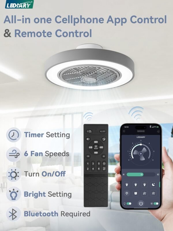 20 Inch Low Profile Ceiling Fan With Light, Led Bladeless Ceiling Fans - Image 33