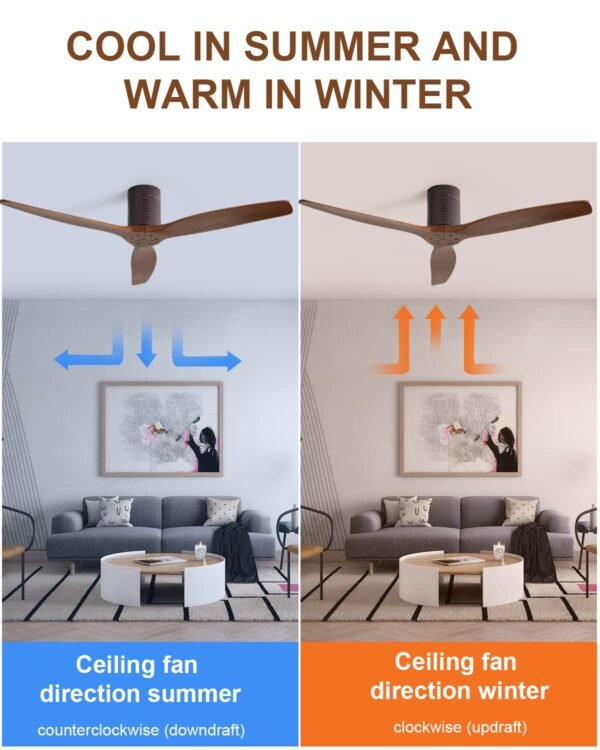 52 Inch Solid Wood Ceiling Fans With Lights, Low Profile Ceiling Fan with Light and Remote - Image 42