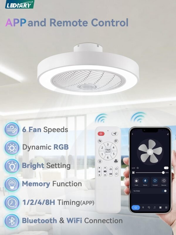 20 Inch Low Profile Ceiling Fan With Light, Led Bladeless Ceiling Fans - Image 61