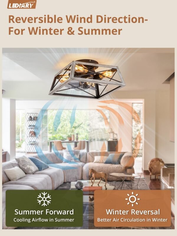 20" Caged Ceiling Fans with Lights and Remote, Flush Mount Bladeless Ceiling Fan Low Profile - Image 27