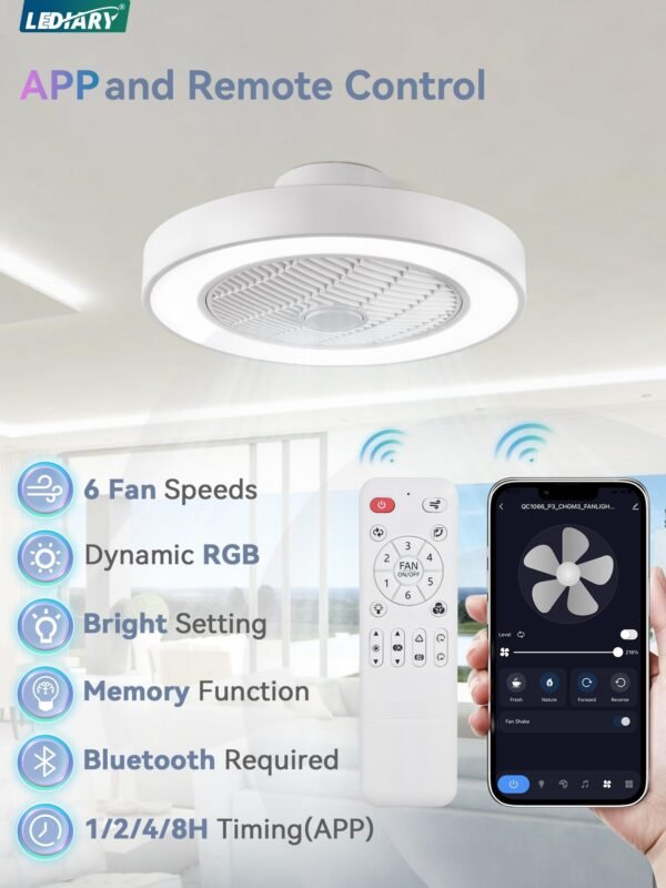 20 Inch Low Profile Ceiling Fan With Light, Led Bladeless Ceiling Fans - Image 47