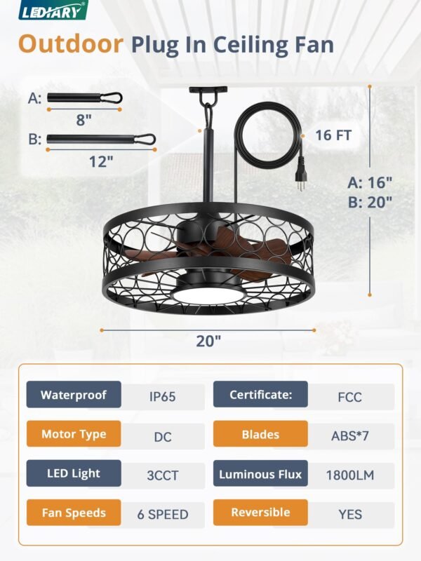Outdoor Ceiling Fan with Light and Remote,Waterproof Gazebo Fan with Hanging Hook,6 Speeds - Image 14