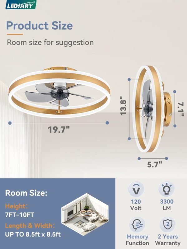 Low Profile Ceiling Fans with Lights, Flush Mount Modern Ceiling Fan and Remote Control - Image 29