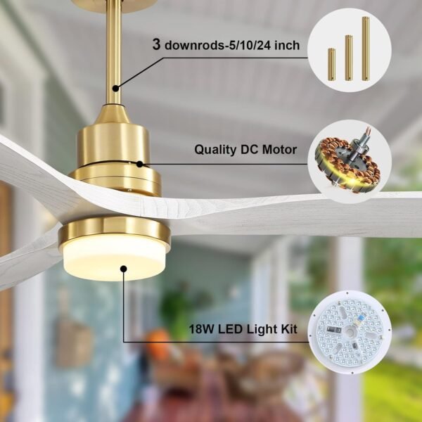52 Inch Solid Wood Ceiling Fans With Lights, Low Profile Ceiling Fan with Light and Remote - Image 125