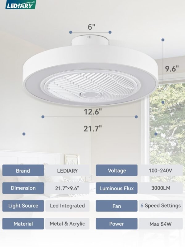 20 Inch Low Profile Ceiling Fan With Light, Led Bladeless Ceiling Fans - Image 13