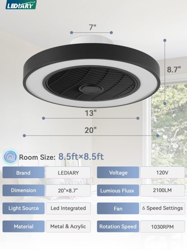20 Inch Low Profile Ceiling Fan With Light, Led Bladeless Ceiling Fans - Image 41